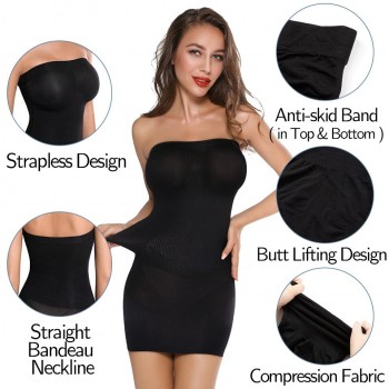 Women Shapewear Strapless Full Slips for Under Dresses Tummy Control Slips Slimming Skirts Full Body Shaper